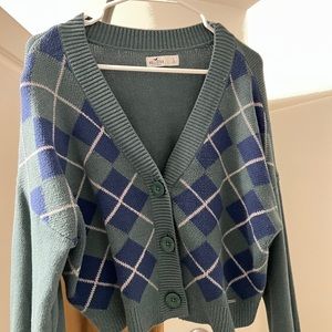 Hollister green&navy cardigan